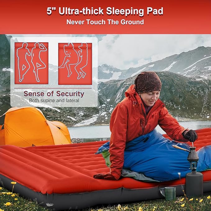 Camping Sleeping Pad, Extra Thick 5 Inch Camping Mat with Pillow Built-in Foot Pump Inflatable Sleeping Pads Compact for Camping Backpacking Hiking Traveling Tent