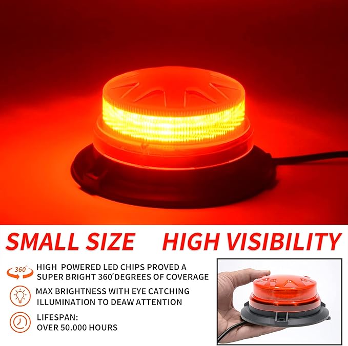 Red Led Emergency Strobe Beacon Lights with Magnetic Mount and 8 Flash Models Warning Safety Flashing Rooftop Signal Lamp for Firefighters Police Construction Vehicle Tractor Truck (24-LED 12V-24V)