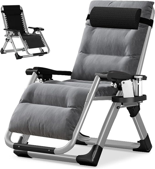 NAIZEA Padded Zero Gravity Chair, Folding Outdoor Lounge Chairs, Adjustable Reclining Camping Chairs with Cup Holder, Ergonomic Patio Lawn Chair for Balcony Beach Deck Yard