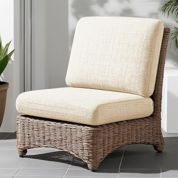 Codi Patio Chair Cushions 19x19 Inch, Waterproof Seat Cushion for Outdoor Furniture with Textured Fabric, Handles & Adjustable Straps, Fade Resistant - Set of 2, Beige