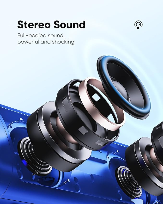Bluetooth Speaker with HD Sound, Portable Wireless, IPX5 Waterproof, Up to 20H Playtime, TWS Pairing, BT5.3, for Home/Party/Outdoor/Beach, Stocking Stuffers, White Elephant Gifts for Adults (Blue)