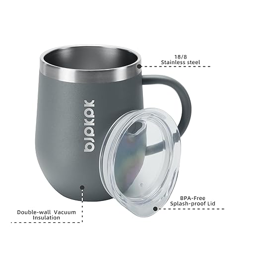 BJPKPK 2 pcs Insulated Coffee Mug, 12 oz Stainless Steel Insulated Coffee Tumbler with Lid for Hot Drinks & Cold Drinks-Gray