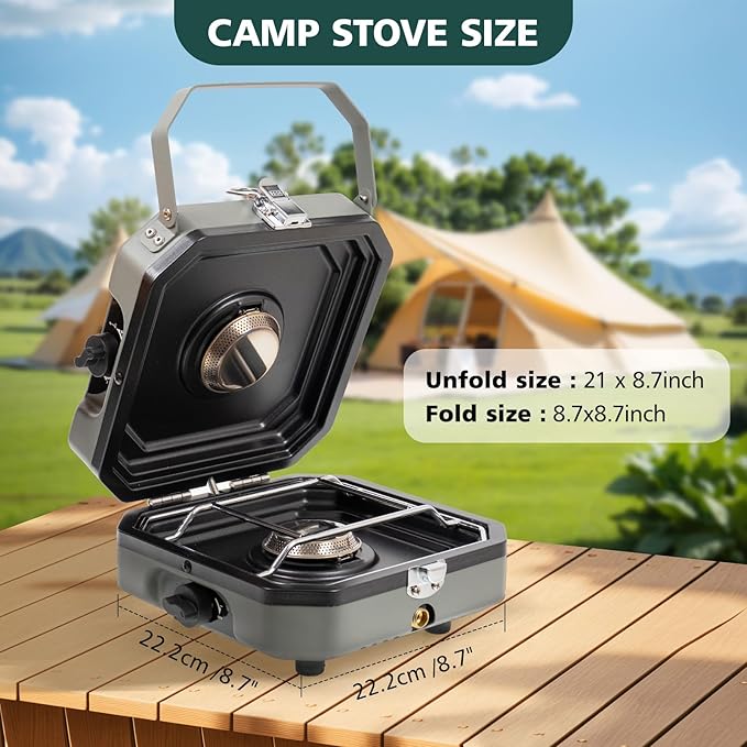 2 Burner Portable Camping Stove with Griddle 17200 BTU Folding Camp Gas Stove Camping Adjustable Burners Piezo Ignition