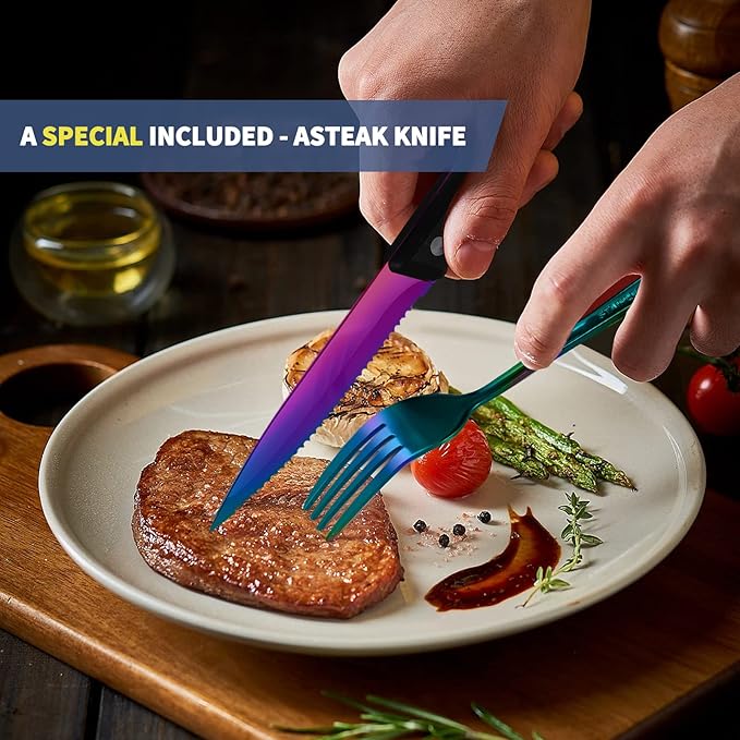 Travel Utensils with Case,Reusable Utensils,Portable Travel Camping Cutlery Set,Stainless Steel Flatware Set,Lunch Boxes Workplace Camping School Picnic (Rainbow)