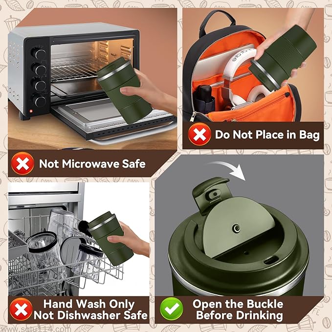 17OZ Travel Coffee Mug Insulated Coffee Cup with Spill Leak Proof Lid, Portable Stainless Steel Tumbler Reusable Hot and Cold Water Mug for Car, Daily, Camping- Military Green