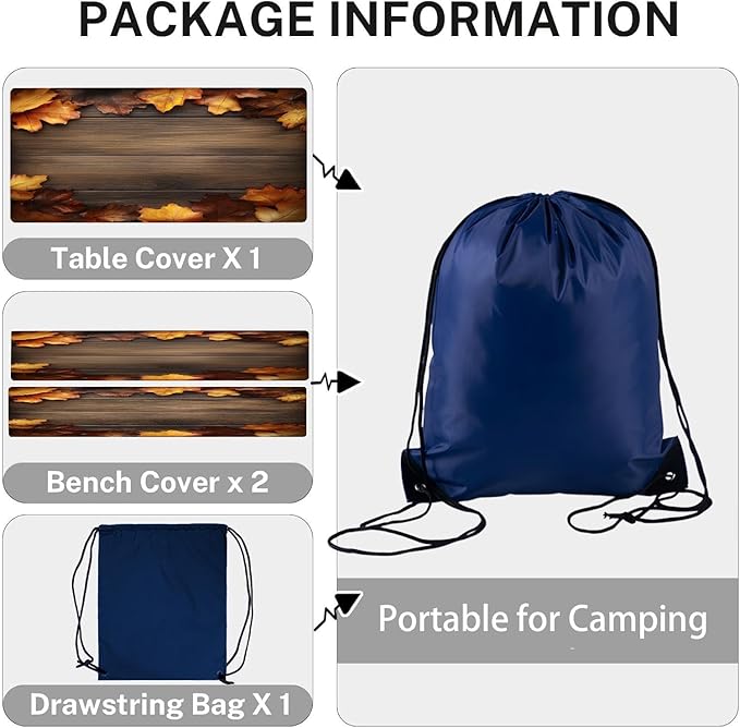 CAPSCEOLL Fitted Picnic Table Cover with Bench Covers with Elastic 8Ft Waterproof Camping Picnic Table Cover Cloths for Outdoors Camping Tablecloth with Drawstring Bag, 96X30in, Brown Wood