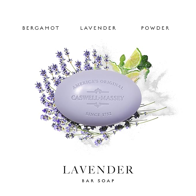 Caswell-Massey Lavender Natural Bar Soap for Women, Moisturizing Triple-Milled Body Soap for Bath, Face & Hands, Soothing Floral Scent, Plant-Based, Essential Oils, Cruelty-Free, Made in USA, 5.8 oz