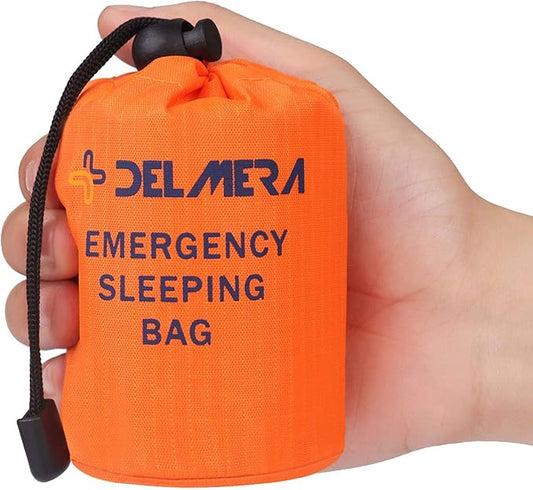 Delmera Emergency Sleeping Bag, Lightweight Survival Sleeping Bags Waterproof Thermal Emergency Blanket, Bivy Sack Survival Gear for Outdoor Adventure, Camping, Hiking, Orange, Green
