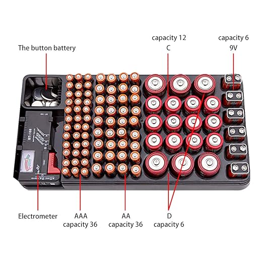 Battery Organizer Storage Case Holder with Tester Holds 98 Battery