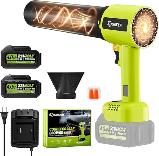 Saker Cordless Leaf Blower Portable Dust Cleaner Handheld Blower Adjustable Speed with Extended Nozzle for Drying,Patio Cleaning, Blowing Leaves,Water,Dust 2 X 4.0Ah Batteries BF2641