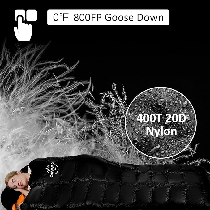 '-10°F 0°F 10°F 15°F Down Sleeping Bag for Adults,800/650 Fill Power,Ultralight Wearable 4 Season Cold Weather Rectangle Sleeping Bag for Camping Hiking,Can be Used as a Down Blanket or Cloak