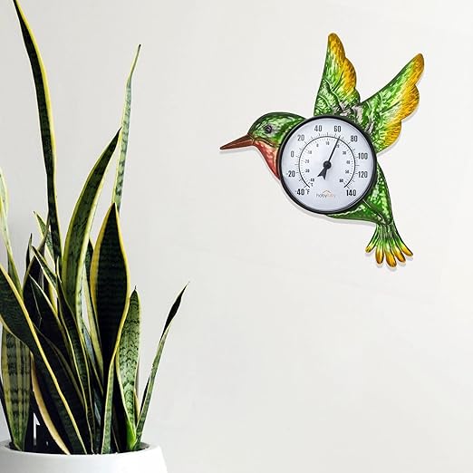 Indoor Outdoor Thermometer, Hummingbird Wall-Mounted Thermometer Waterproof for Patio Garden Yard & Living Room, No Battery Needed