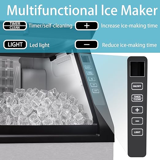 90 lbs/24H Commercial Ice Maker, 36 Cubes/11mins, 20lbs Ice Storage Capacity, Counter Ice Maker Self Cleaning, 24 Hour Timer Stainless Steel Freestanding Ice Maker Machine (100lbs/day)