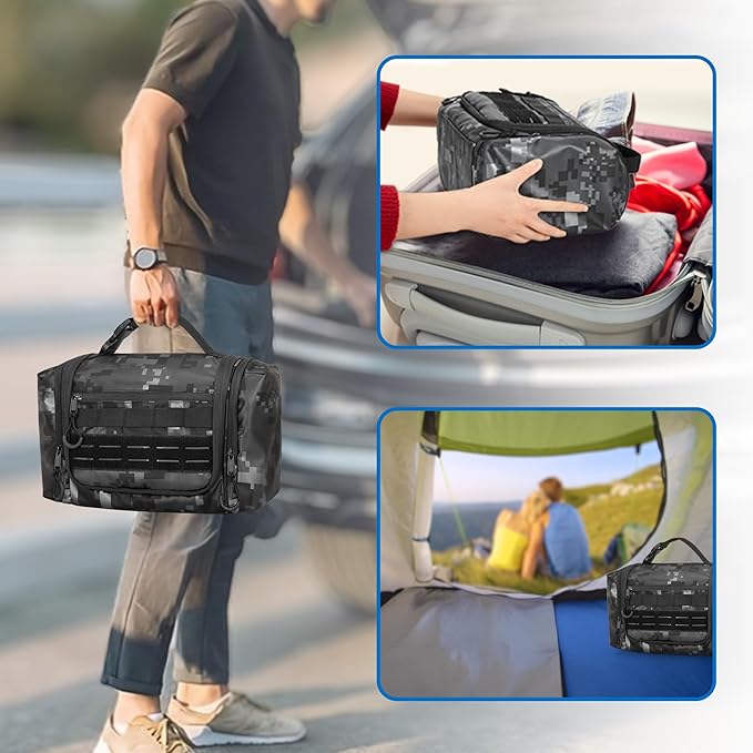 Hanging Toiletry Bag for Men, Tactical Dopp Kit Toiletry Travel Bag, Large Hygiene Organizer Shower Bag for Camping Outdoor, Black Digital