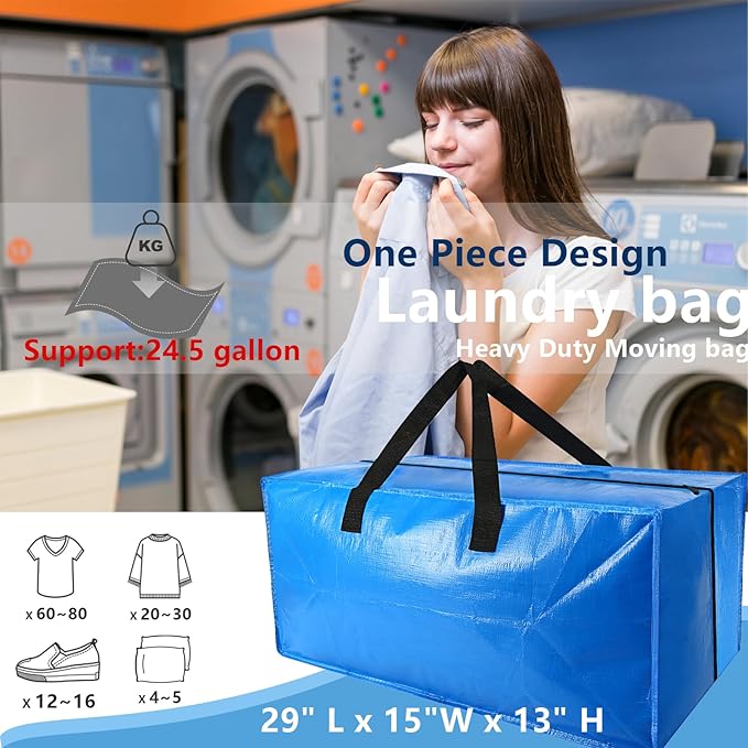 10 Pack Heavy Duty Extra Large Moving Bags Storage Tote - Strong Handles& Backpack Straps - Space Saving Storage Bags Alternative to Moving Boxes and Bins,Compatible with Ikea Frakta Cart, Blue