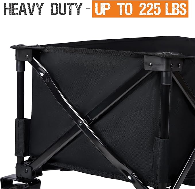 PORTAL Collapsible Folding Utility Wagon, Foldable Wagon Carts Heavy Duty, Large Capacity Beach Wagon with All Terrain Wheels, Outdoor Portable Wagon for Camping, Garden, Shopping, Groceries, Black