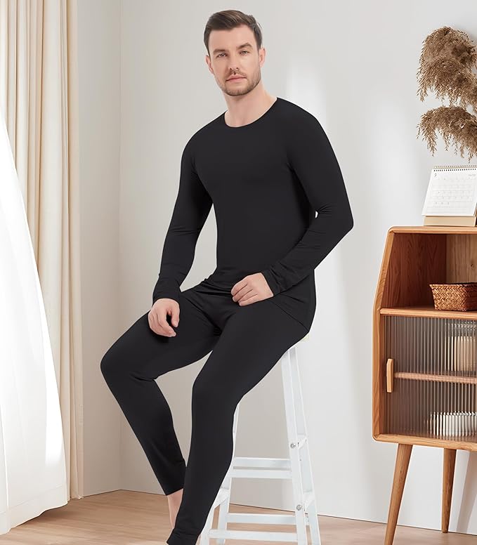 NACHILA Men's Thermal Underwear Set-Viscose Made from Bamboo, Soft Long Sleeve Base Layers Top and Bottom Warm Long Johns Set