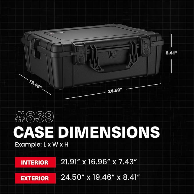 Condition 1 25" Large Waterproof Hard Case Model 839 with Foam, Portable Protective Storage Box for Travel, Hunting, Military, Tactical, Made in USA, 24.50"x 19.46"x8.41" Yellow