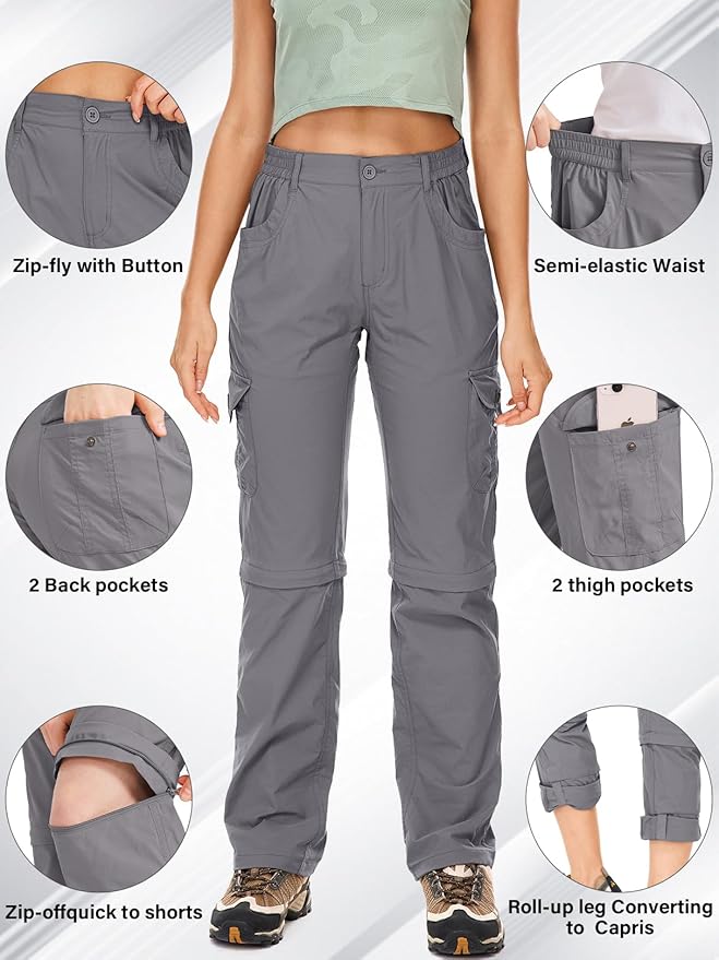 Women's Hiking Pants Convertible Quick Dry Lightweight Zip Off Fishing Travel Safari Pants