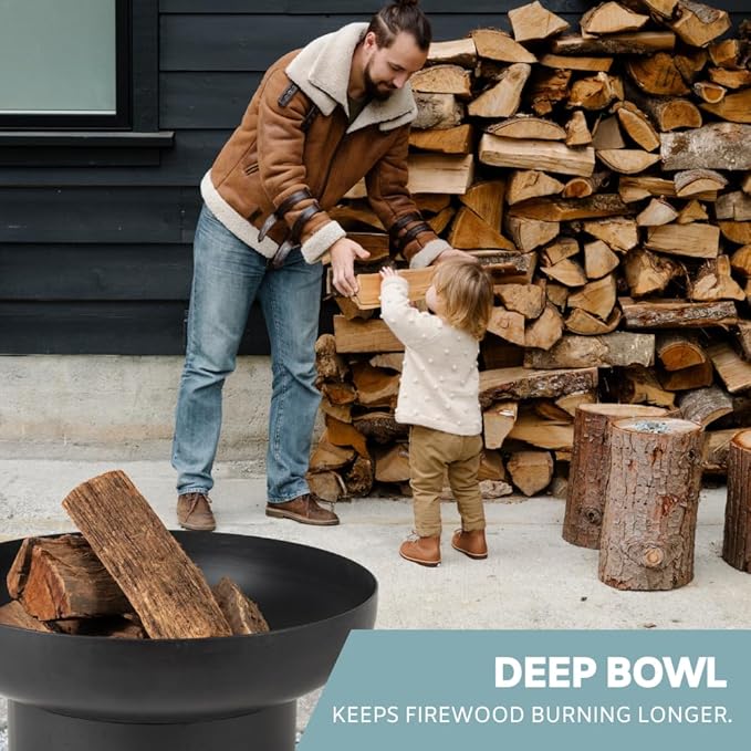 Iron Fire Pit Table with Lid, Extra Thick and Heavy Duty Fire Bowl, Deep Round Firepit for Outdoor Bonfire Gatherings, Wood Burning Firepits for Outside Patio, Modern Outdoor Fire Pits