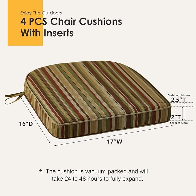 Outdoor Round Corner Seat Cushion, 17"x16"x2", Set of 4, Non Slip Seat Cushion Pads with Removable Cover for Patio Furniture, Garden Yard Lawn, Colorful Stripe