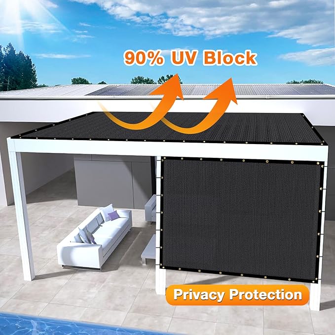 Artpuch Outdoor Pergola Shade Cover 16x16 FT Sun Shade Cloth with Grommets Black 90% UV Protection Canopy Patio Privacy Screen (Customized Available)