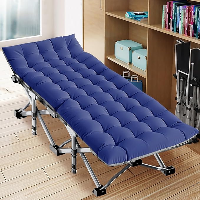 LILYPELLE Folding Camping Cot, Extra Wide Heavy Duty Sleeping Cots with Carry Bag, Double Layer Oxford Portable Travel Camp Cots for Home, Office Nap and Outdoor Beach