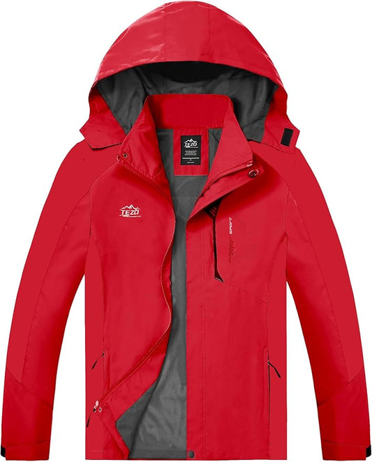 TEZO Mens Rain Jacket Waterproof with Hooded Hiking Coat Lightweight Windbreaker