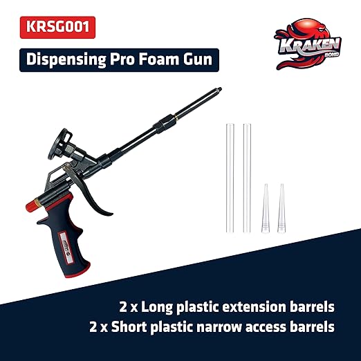 Kraken Bond Black Spray Waterfall Foam Sealant - (1x24oz) Expanding Polyurethane Pond Foam Sealer Black, UV Resistant Insulating Spray for Landscape & Exterior, Gun Use, Gun Included, 1 Pack