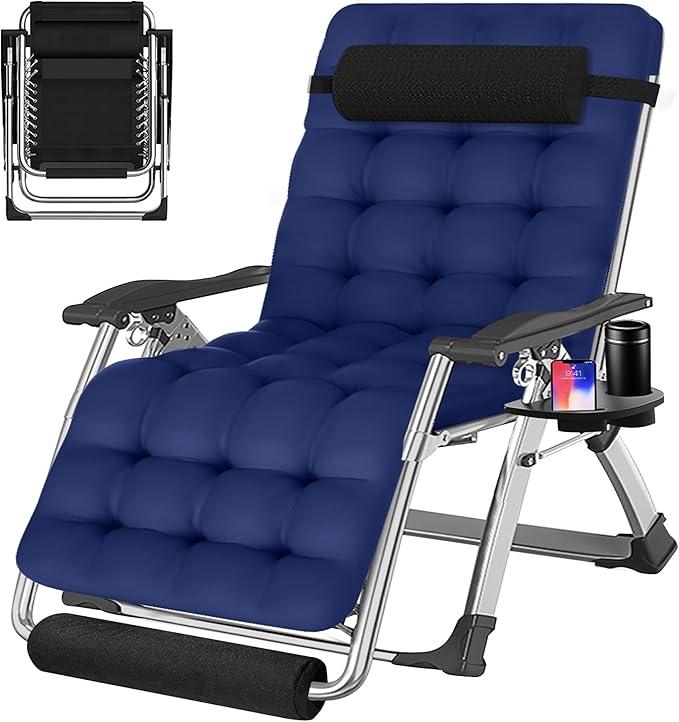 ABORON Oversized Zero Gravity Chair,29In XL Premium Outdoor Lawn Folding Lounge Chairs,Sturdy Adjustable Reclining Patio Chairs with Removable Cushion,Headrest & Tray
