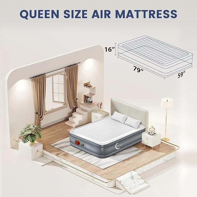 Eclipse Series Queen Air Mattress with USB Rechargeable Built-in Pump, Wireless Inflatable Airbed, Durable Leakproof Design, Portable for Home & Camping