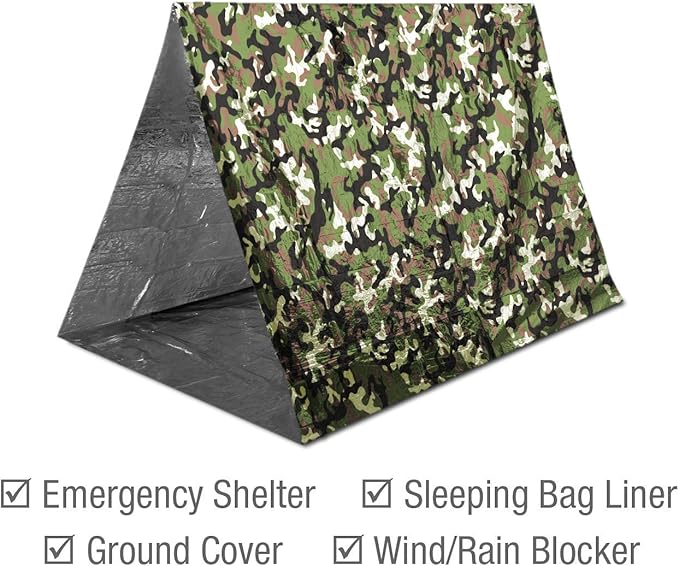 Swiss Safe 4 Pack Mylar Emergency Blankets for Survival - Compact & Insulated for Cold Weather - Designed for NASA, Outdoor, Running, Camping, Survival, First Aid Car Kit - Woodland Camo, 4 Pack
