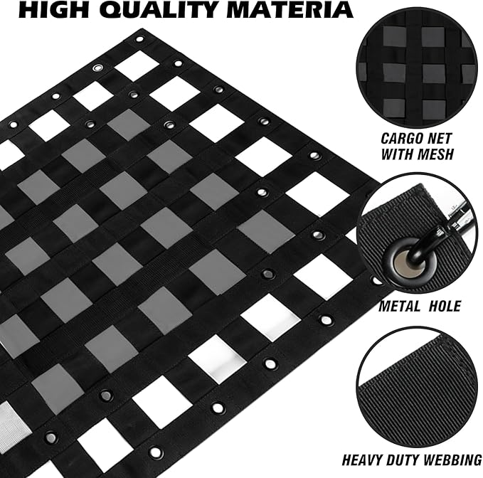 Cargo Net for Pickup Truck Bed 2.3' x 3.9' Heavy Duty Adjustable Truck Bed Cargo Nets with Metal Cam Buckles & Hooks Rope