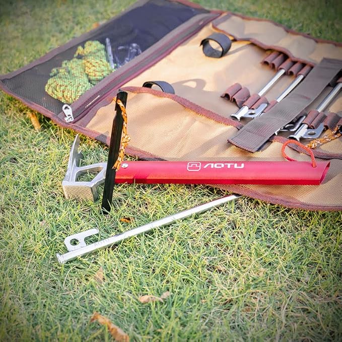 Tent Stake Storage Bag Tent Stake Roll Bag Ground Nail Storage Bag, Heavy Duty Oxford Polyester Case for Tent Pegs and Camping Hammer