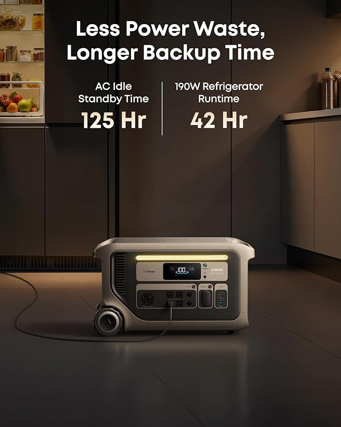 Anker SOLIX F3000 Portable Power Station with Home Backup Kit, 3,072Wh, 6,000W Recharging, Generator for Home Use, Expandable to 24kWh, Works with Generator, For Outages, Camping, RVs, and Emergencies