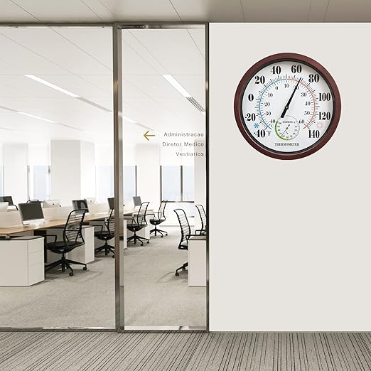 Indoor Outdoor Thermometer Large Numbers 12 Inch Wall Weather Thermometer Hanging Garden Decor Hygrometer No Battery Needed (Brown)