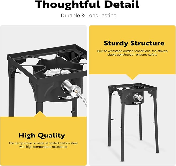 VIVOHOME 100,000 BTU Single Burner Propane Gas Stove, Portable Outdoor Camping Stove with Adjustable Legs, High-Power Cooking Stove for Camping, Backpacking, Backyard, Tailgating