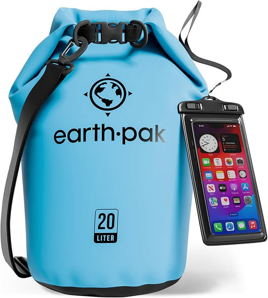 Earth Pak Waterproof Dry Bag - Roll Top Waterproof Backpack Sack Keeps Gear Dry for Kayak with Waterproof Phone Case