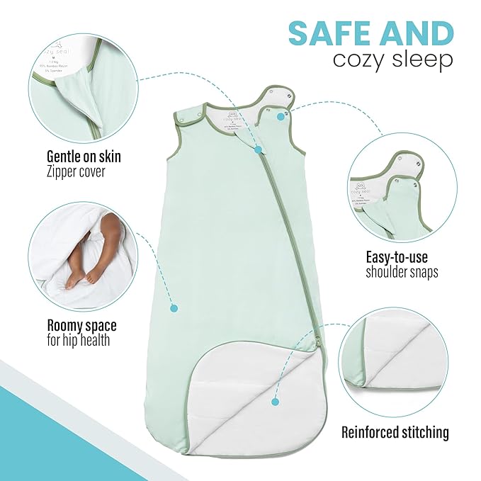 Rayon Made from Bamboo Sleep Sack 1.0 TOG 0-6 Months Unisex Baby Sleeping Bag with 2-Way Zipper Breathable Wearable Blanket Baby