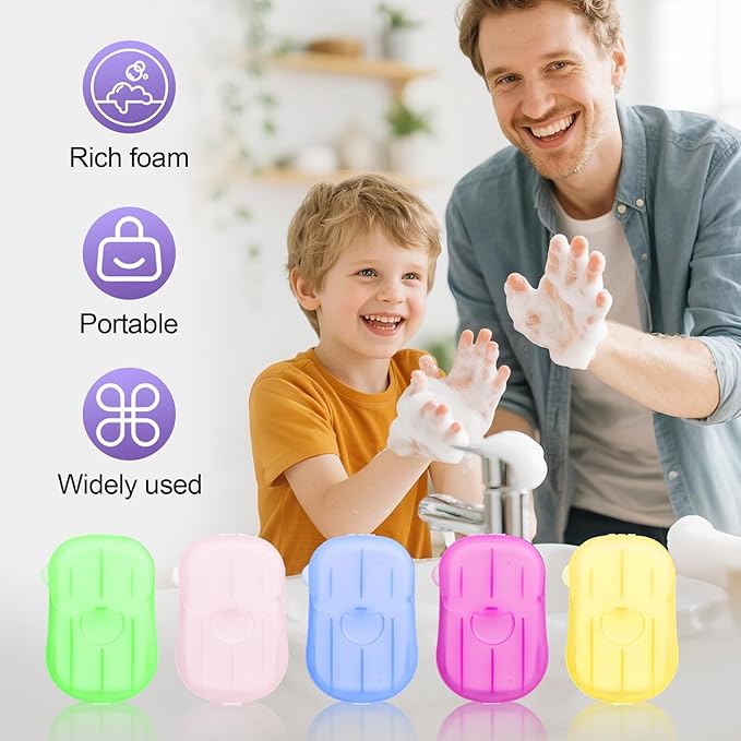 500PCS Eco Travel Soap Leaves, Portable Cleanser with 5 Scents, Paper Hand Cleaner Fragrance Color Soap Paper, Biodegradable Hand Washing Sheets for Camping/Hiking (6.5x4cm)