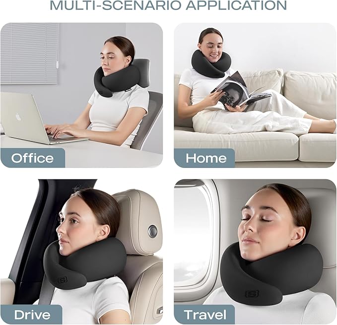 Skechers Memory Foam Travel Pillow,Comfortable & Breathable Airplane Travel Essential,Neck Pillow for Travel,Car Rides,Home, and Office Use,Ergonomic Design for Men and Women,Black