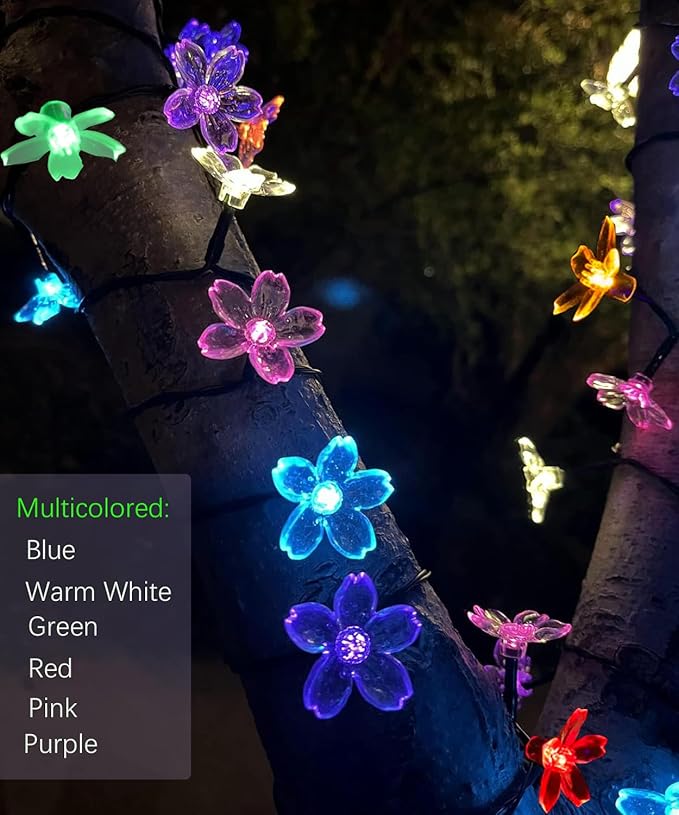 Pastel Flower String Lights Indoor Decorations, 33ft 100 LED USB Plug in Aesthetic Cherry Blossom Floral Lamp for Christmas Tree Vines Wall Ceiling Spring Garden Hanging Decor, Multicolored