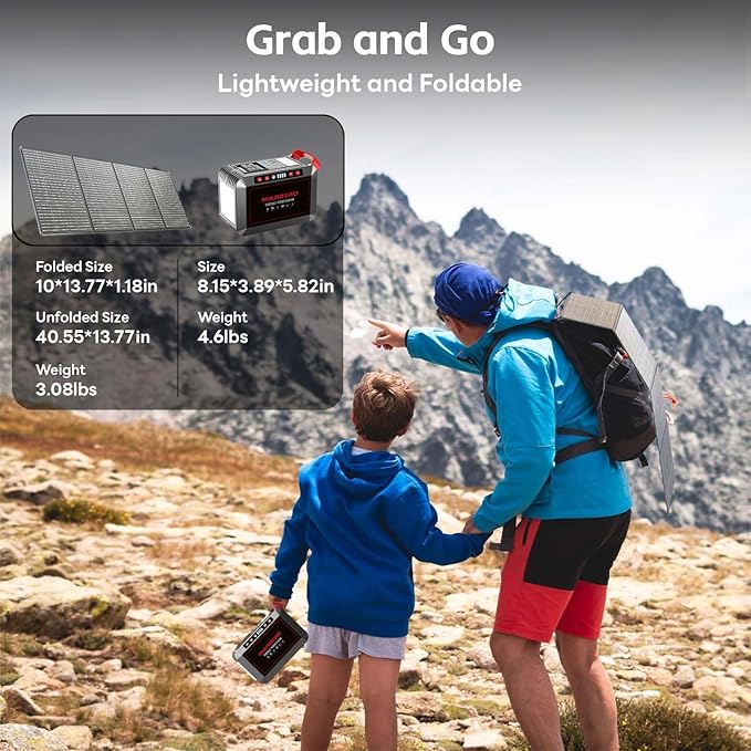 MARBERO 237Wh Solar Generator with Solar Panel Included Portable Power Station 300W Pure Sine Wave with Foldable Solar Panel 60W Set for Camping Outdoor Hiking Fishing Emergency