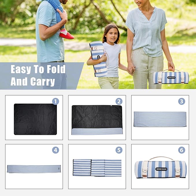 Picnic Outdoor Blankets Waterproof Extra Large - Beach Mat Sand Free Foldable with Carry Strap | Portable Camping Blanket | Park Blanket for Grass , Hiking, Travel, Concerts, Indoor (Cerulean Blue)