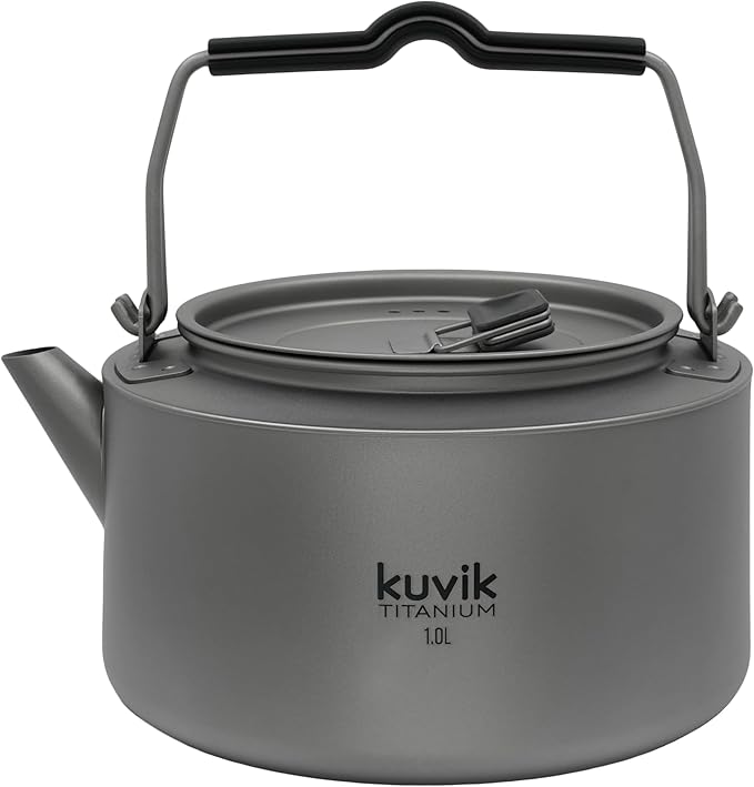 Kuvik Titanium Kettle 1.0L (33.8 oz) - Ultralight and Compact Kettle for Backpacking, Camping, and Home