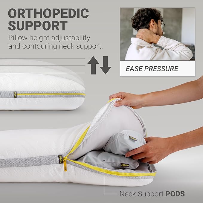 Twilla Adjustable Pillow - Contour & Height Adjustments for Spine Alignment, Deep Sleep & Lasting Comfort - Customizable for Side & Back Sleeper