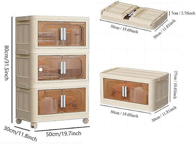 Holaki 117 QT Storage Bins with Lid, 3 Tier Collapsible Closet Organizers and Stackable Plastic Storage Bins Cabinet with Wheels and Magnetic Door (White)