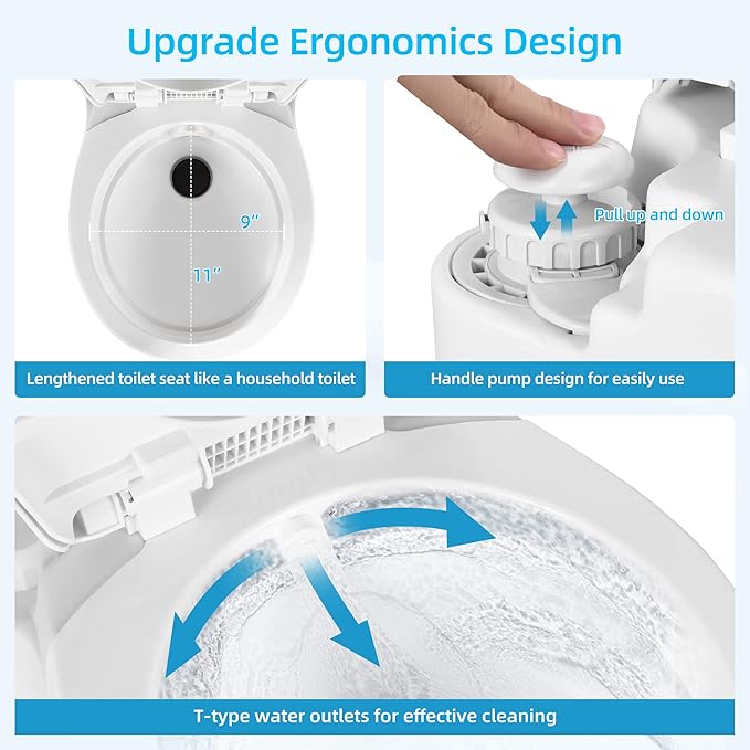 YITAHOME Portable Toilet Integrated 6.3 Gallon, Travel RV Potty with Level indicator, T-type Water Outlets, Anti-Leak Handle Pump, Rotating Spout, for Camping, Boating, Trips (External Water Inlet)