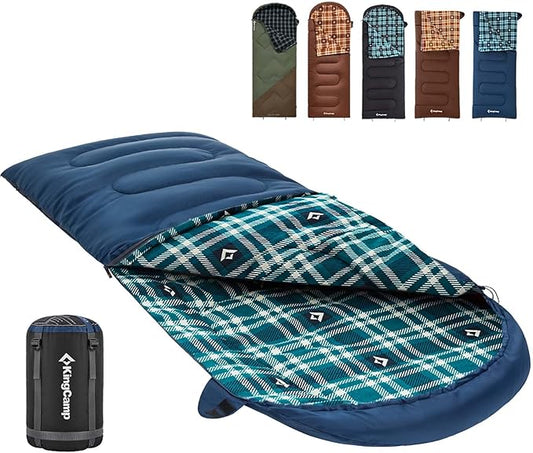KingCamp Sleeping Bag for Adults, Cold Weather & Warm XL Big and Tall Flannel Sleeping Bags with Compression Sack Portable Waterproof Essentials Gear Accessories for Outdoor Camping