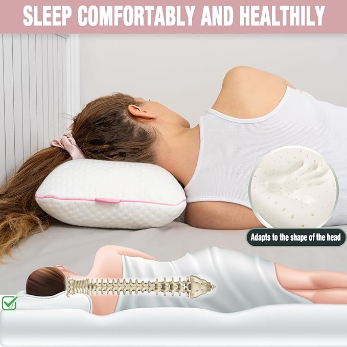 Memory Foam Pillow for Travel and Camping with Extra Cotton Cover – Easy to Carry Portable Bag (Pink)